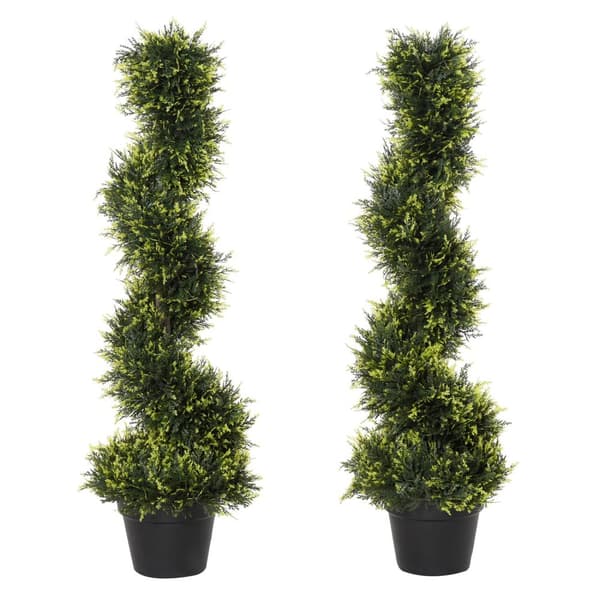 Sæt med 2 kunstigt cedertræ stor 90 cm kunstig plante, plast kunstige planter cedertræ i potte, spiralplante som ægte til stue soveværelse kontorhave