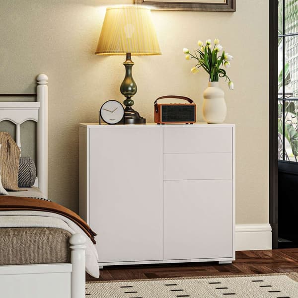 Skjenk oppbevaringsskap med skuff, 2 push-click dører, kjøkkenskap med justerbar hylle, buffet skap for kjøkken, stue 79x36x75 cm hvit