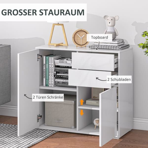 Skjenk oppbevaringsskap med skuff, 2 push-click dører, kjøkkenskap med justerbar hylle, buffet skap for kjøkken, stue 79x36x75 cm hvit