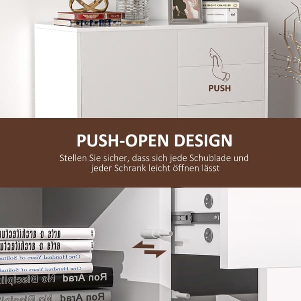 Skjenk oppbevaringsskap med skuff, 2 push-click dører, kjøkkenskap med justerbar hylle, buffet skap for kjøkken, stue 79x36x75 cm hvit