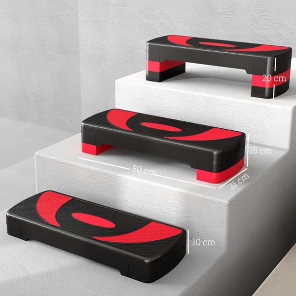 Stepping board aerobic stepper höjdjusterbar med 3 nivåer (10/15/20 cm) fitness motionscykel för inomhus utomhus lastkapacitet upp till 150 kg röd