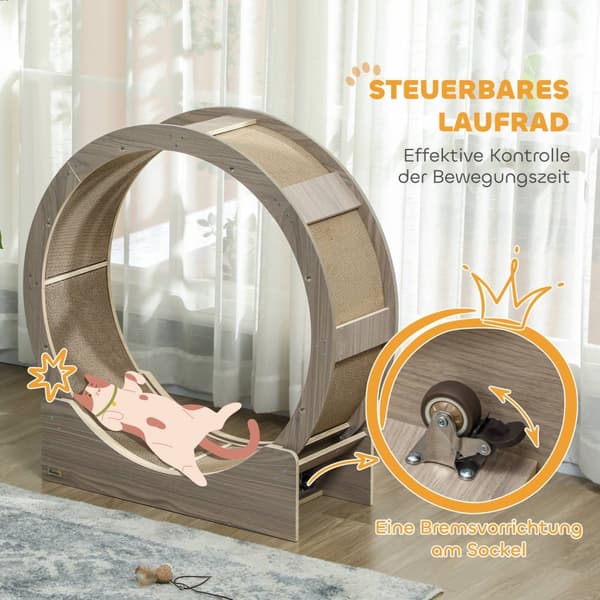 Cat Balance sykkel for katter 91 cm med brems, skrapebrett, kattehjul for sunn trening, avslapning, valnøtt