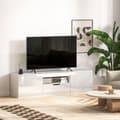 Miniatyrbilde 9 av 10: TV-skap lowboard med 2 dører, skuff, 160 cm langt TV-stativ for TVer opp til 65 tommer, TV-bord med kabelføring for stue, hvit