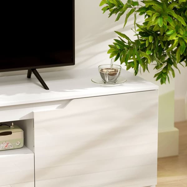 TV-skap lowboard med 2 dører, skuff, 160 cm langt TV-stativ for TVer opp til 65 tommer, TV-bord med kabelføring for stue, hvit