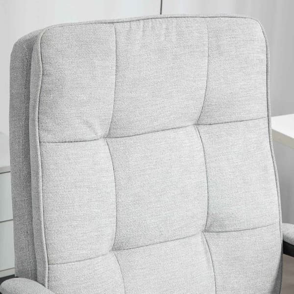 Kontorstol Ergonomisk skrivebordsstol med armlæn, højdejusterbar drejestol med vippefunktion, linnedlook, polstret computerstol, grå