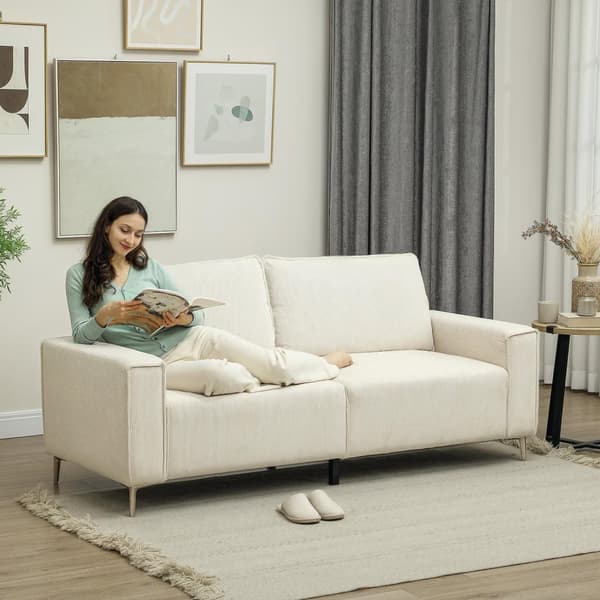 3-seters sofa, sofa med armlener, ryggputer, stuesofa med snortrekk, fjærkjerne, tykt polstret sofa for stue, soverom 193 x 77 x 80 cm, kremhvit