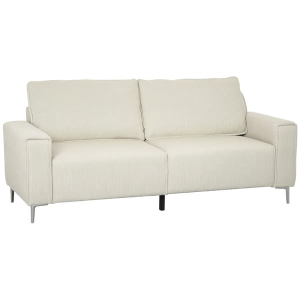 3-seters sofa, sofa med armlener, ryggputer, stuesofa med snortrekk, fjærkjerne, tykt polstret sofa for stue, soverom 193 x 77 x 80 cm, kremhvit