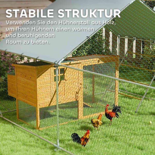 Fritgående hønsehus af stål, 300 x 800 x 195 cm hønsebur med UV-bestandigt betræk, foderdør, hængefodring, aborre, hønseindhegning til 24-30 høns, små