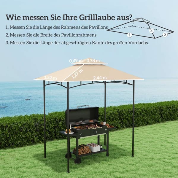 Erstatningstak for BBQ Lysthus 1,5 m x 2,4 m Kun erstatningstak, dobbeltlags beskyttelsesdeksel, vanntett utendørs kalesje, tak passer til utendørs BB
