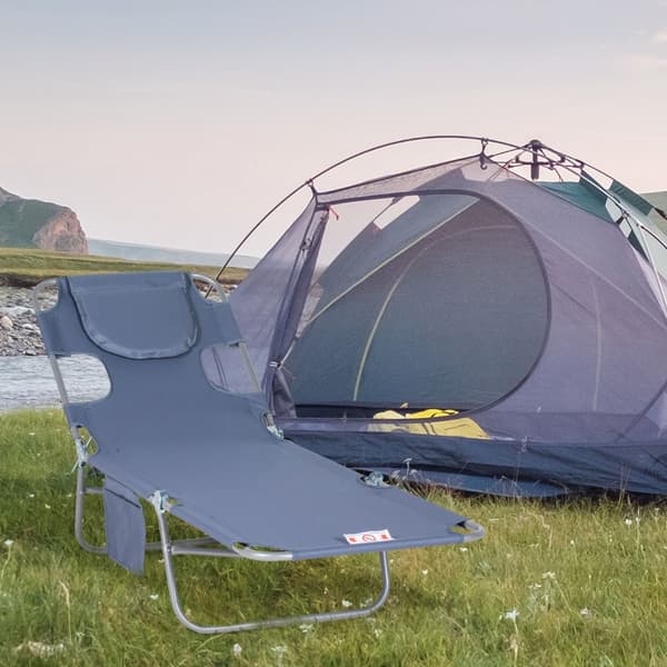 Solseng sammenleggbar hageseng med lesevindu, pute, fluktstol med 5-veis justerbar rygg, værbestandig campingseng kan holde opptil 120 kg, for hagestr
