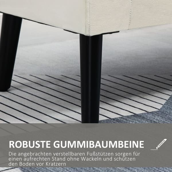 Benk polstret benk med oppbevaringsplass sengebenk med armlen for gang soverom fløyelsmyk polyester 111,5 x 41 x 65 cm kremhvit