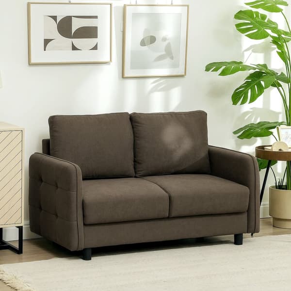 Soffa 2-sits modern soffa med armstöd, 2 kuddar, stoppad soffa med förvaringsutrymme, S-fjädrar och resårband, liten loungesoffa med sammetslook för v