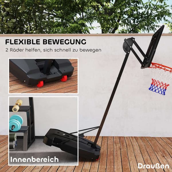 Utendørs basketballkurve for barn, 200-260 cm, høydejusterbart basketballstativ med hjul, vektbag, basketballsystem med stativ for barn fra 6 år og ov