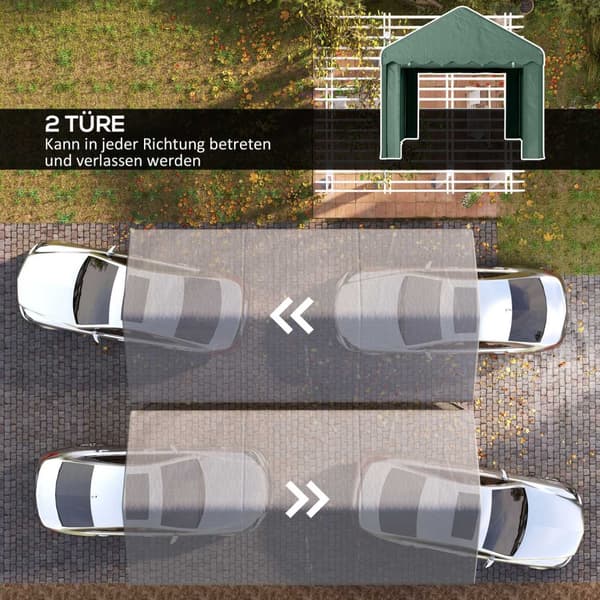 Carport 3x6 m teltgarasje med rulledører, tak, avtakbare sidevegger, UV-bestandig vanntett garasje telt ly lagringstelt beitetelt garasje kalesje for