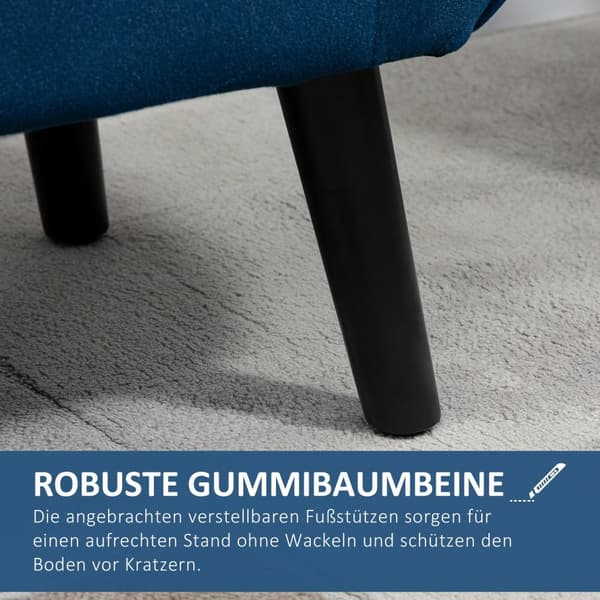 Benk med oppbevaringsplass, polstret benk med fløyelslook, armlen, sengebenk med treben, til stue, soverom, gang, 118 x 42 x 66 cm, mørkeblå