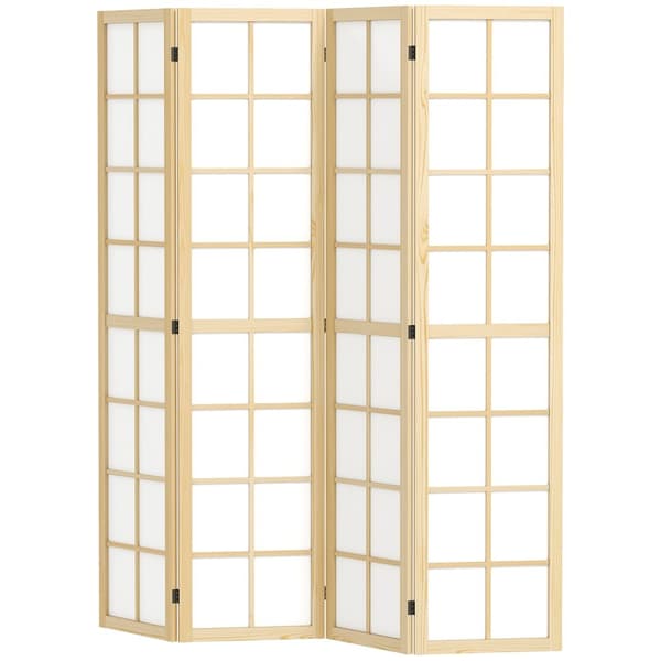 Skærm 4-delt 160 x 170 cm skillevæg rumdeler, foldbar rumdeler, privat skærm til stue, natur