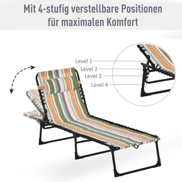 Outsuuny solseng sammenleggbar hageseng, fluktstol med 4-veis justerbar rygg, værbestandig campingseng kan holde opptil 120 kg, for hagestrandbasseng,