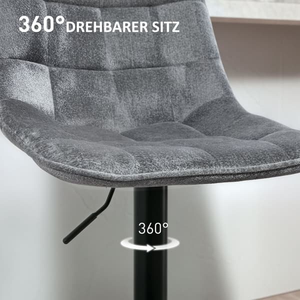 Baarijakkarasarja 2 kpl, pehmustettu baarituoli selkänojalla, teräsrunko, chenille-looko, korkeussäädettävät keittiön tuolit jalkatuella, 360° kääntyv
