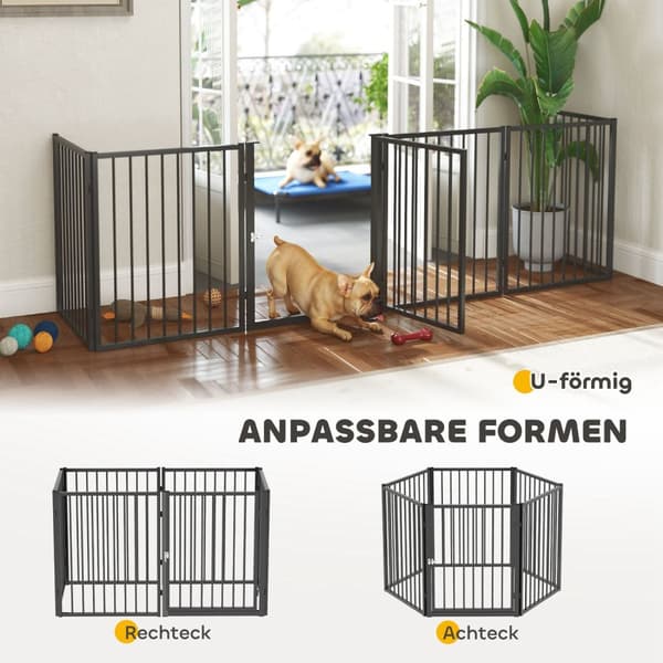 Puppy Run 76 cm høy, 6-delers valp lekegrind med dør, Outdoor Run Hunde lekegrind for små til mellomstore hunder, kaniner, marsvin, stål, svart