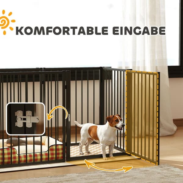 Puppy Run 76 cm høy, 6-delers valp lekegrind med dør, Outdoor Run Hunde lekegrind for små til mellomstore hunder, kaniner, marsvin, stål, svart