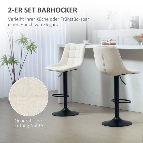 Barstol set om 2, vadderad barstol med ryggstöd, stålram, chenille-look, höj- och sänkbara köksstolar med fotstöd, 360° roterbar bänkpall för kök, var
