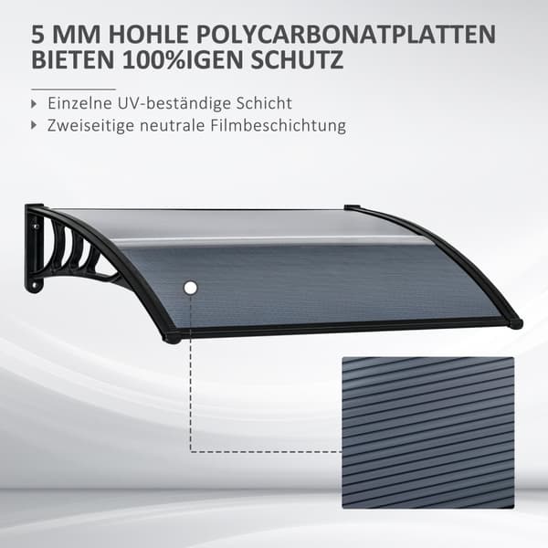 Baldakin til hoveddør 100 x 75 cm buet baldakin lavet af aluminium og polycarbonat baldakin med UV-beskyttelse hoveddørs baldakin til altan, solafskær