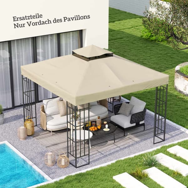 Outsuuny vaihtokatto huvimajalle 3 x 3 m Vedenkestävä huvimajakatto Double Roof Vaihtopäällinen Garden Gazebolle Oxford Kankaan vaihto-osat 370gsm Ker