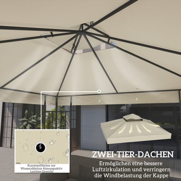 Outsuuny vaihtokatto huvimajalle 3 x 3 m Vedenkestävä huvimajakatto Double Roof Vaihtopäällinen Garden Gazebolle Oxford Kankaan vaihto-osat 370gsm Ker