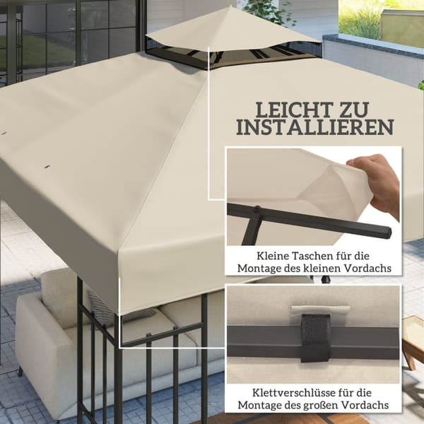 Outsuuny vaihtokatto huvimajalle 3 x 3 m Vedenkestävä huvimajakatto Double Roof Vaihtopäällinen Garden Gazebolle Oxford Kankaan vaihto-osat 370gsm Ker