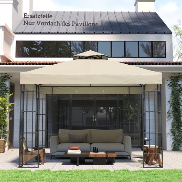 Outsuuny vaihtokatto huvimajalle 3 x 3 m Vedenkestävä huvimajakatto Double Roof Vaihtopäällinen Garden Gazebolle Oxford Kankaan vaihto-osat 370gsm Ker