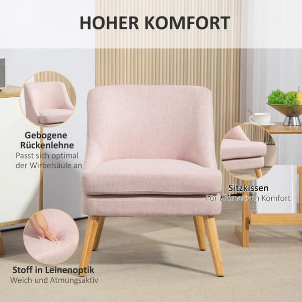 Lenestol lenestol med linlook, armlen, polstret avslapningsstol med treben, til stue, soverom, rosa