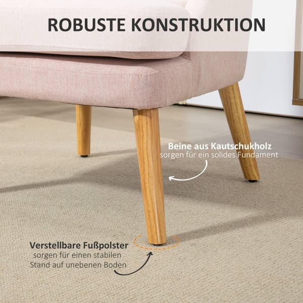 Lenestol lenestol med linlook, armlen, polstret avslapningsstol med treben, til stue, soverom, rosa