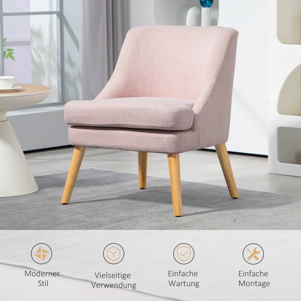 Lenestol lenestol med linlook, armlen, polstret avslapningsstol med treben, til stue, soverom, rosa