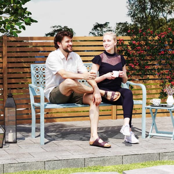2-seters hagebenk, værbestandig benk, hagemøbler med rygg og armlener, parkbenk 240kg lastekapasitet, balkongbenk for balkongterrasse, hage, 127 x 63