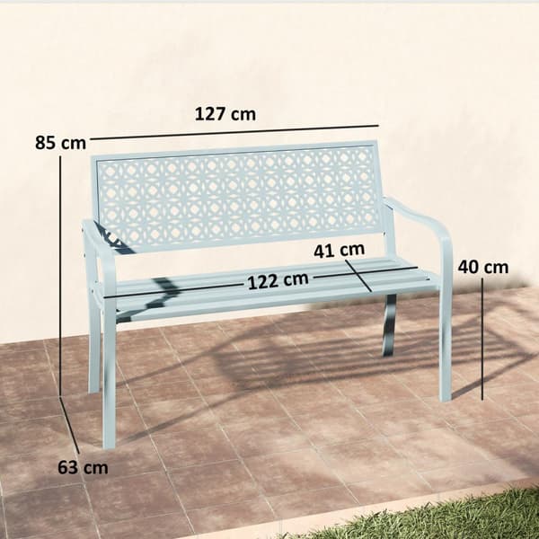 2-seters hagebenk, værbestandig benk, hagemøbler med rygg og armlener, parkbenk 240kg lastekapasitet, balkongbenk for balkongterrasse, hage, 127 x 63