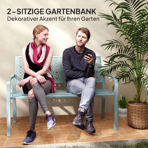 2-seters hagebenk, værbestandig benk, hagemøbler med rygg og armlener, parkbenk 240kg lastekapasitet, balkongbenk for balkongterrasse, hage, 127 x 63