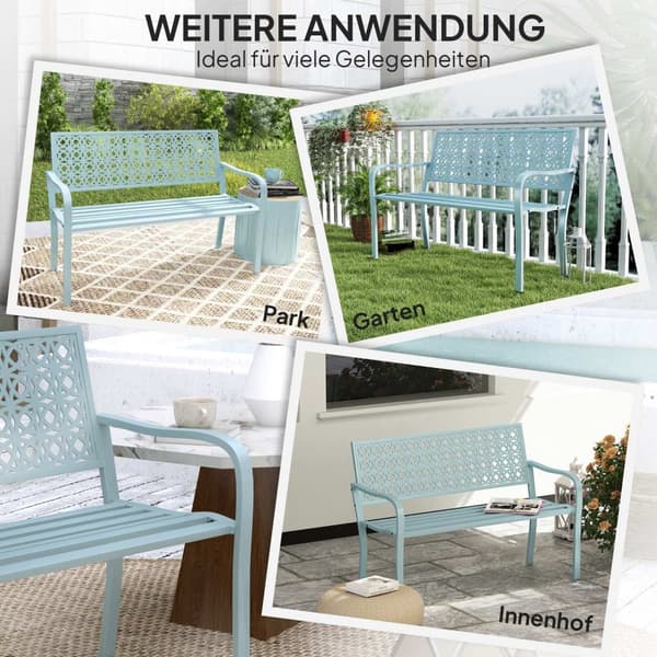 2-seters hagebenk, værbestandig benk, hagemøbler med rygg og armlener, parkbenk 240kg lastekapasitet, balkongbenk for balkongterrasse, hage, 127 x 63