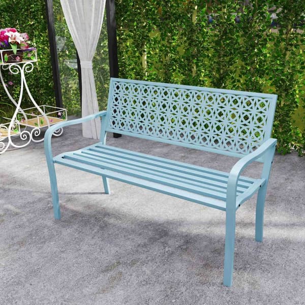 2-seters hagebenk, værbestandig benk, hagemøbler med rygg og armlener, parkbenk 240kg lastekapasitet, balkongbenk for balkongterrasse, hage, 127 x 63