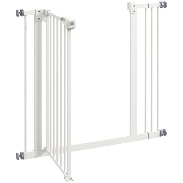Dörrsäkerhetsgrind för hundar, spärrgrind, 74-87 cm, trappgrind för husdjur, hundgrind inklusive förlängning, skyddsgrind utan borrning, metall, plast