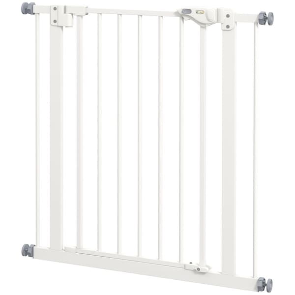 Dörrsäkerhetsgrind för hundar, spärrgrind, 74-80 cm, trappgrind för husdjur, hundgrind, skyddsgrind utan borrning, metall, plast, vit
