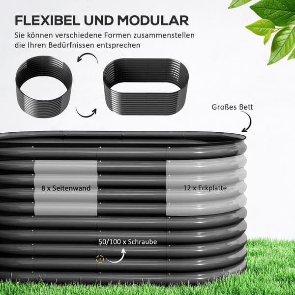 Upphöjd bädd av stål, växtbädd, kall ram, trädgårdsbädd, stapelbar, blomlåda, plug-in växtlåda, 160 x 80 x 80 cm, grönsaksbädd för trädgård, balkong,