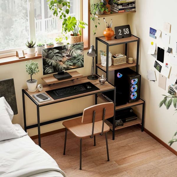 Skrivebordscomputerbord med skærmstativ, CPU-stativ, kontorbord med printerhylde, PC-bord med 4 hylder, moderne design til hjemmekontoret, 150 x 48 x