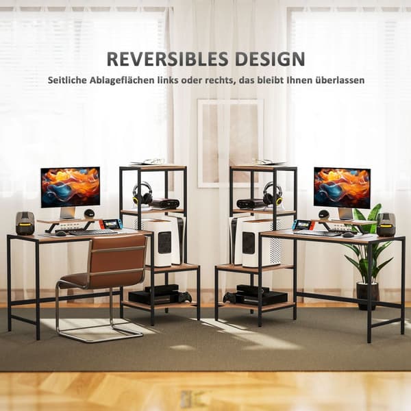 Skrivebordscomputerbord med skærmstativ, CPU-stativ, kontorbord med printerhylde, PC-bord med 4 hylder, moderne design til hjemmekontoret, 150 x 48 x