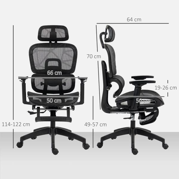 Kontorstol ergonomisk skrivebordsstol med armlener, hodestøtte, korsryggstøtte, høydejusterbar mesh svingstol med vippefunksjon, liggefunksjon, fotstø