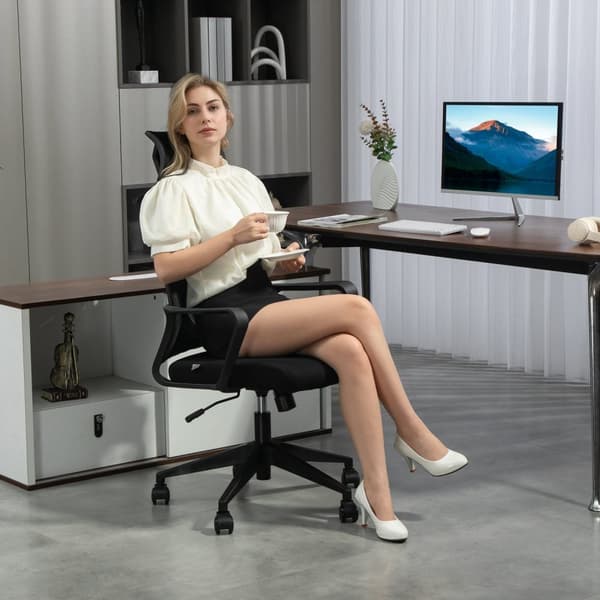 Toimistotuoli Ergonominen pöytätuoli käsinojalla, säädettävä niskatuki, korkeussäädettävä verkkotuoli keinutoiminnolla, musta