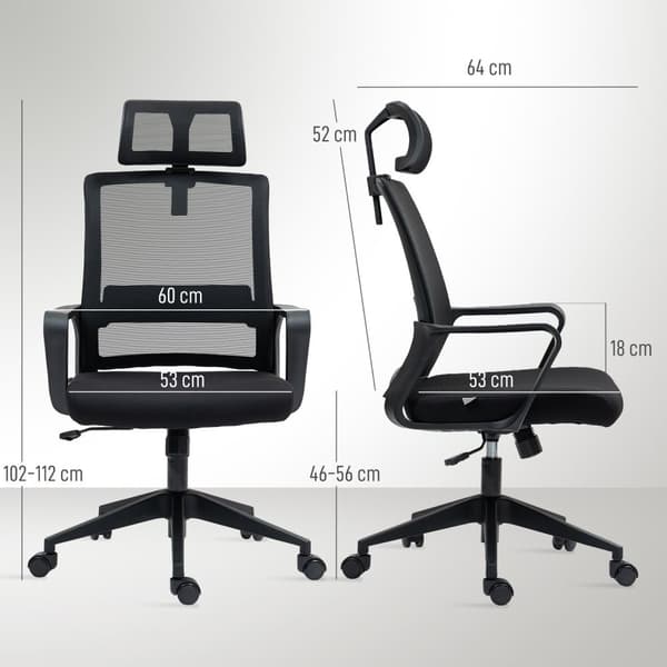 Toimistotuoli Ergonominen pöytätuoli käsinojalla, säädettävä niskatuki, korkeussäädettävä verkkotuoli keinutoiminnolla, musta