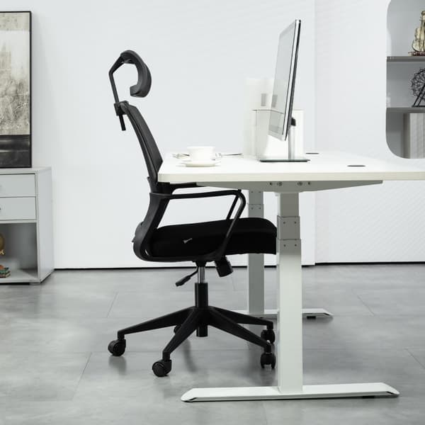 Toimistotuoli Ergonominen pöytätuoli käsinojalla, säädettävä niskatuki, korkeussäädettävä verkkotuoli keinutoiminnolla, musta