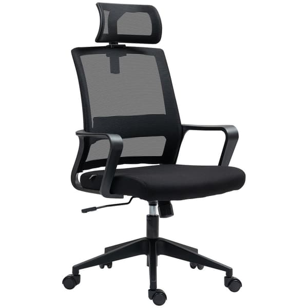 Toimistotuoli Ergonominen pöytätuoli käsinojalla, säädettävä niskatuki, korkeussäädettävä verkkotuoli keinutoiminnolla, musta