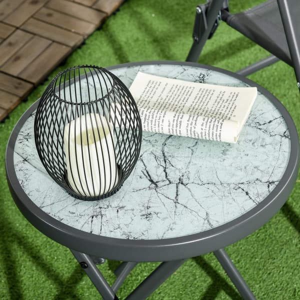 Sammenleggbart sidebord, sammenleggbart bord av glass med marmorlook, lite campingbord, rundt sofabord, balkongbord til balkong, terrasse, stue, konto