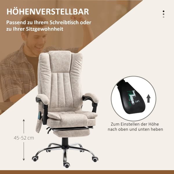 Työtuoli hierontatoiminnolla, ergonominen työtuoli kallistustoiminnolla, lämmitystoiminto, korkeussäädettävä kääntyvä tuoli jalkatuella, sivutasku, ke